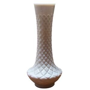 Vintage 60's RANDALL Quilted Diamond Milk Glass Vase 9" Mid-Century Modern Decor